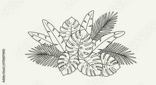 Tropical leaves outline arrangement for decorative use