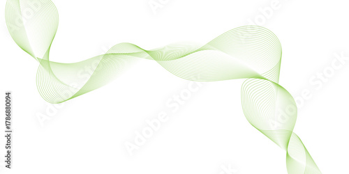 Green wave line abstract background design element curves banner, with floating particles for abstract nature or eco branding design, natural harmony isolated on transparent background.