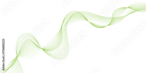 Green wave line abstract background design element curves banner, with floating particles for abstract nature or eco branding design, natural harmony isolated on transparent background.