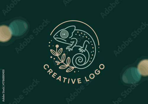 A stylish chameleon logo design featuring natural elements, embodying creativity and adaptability, ideal for branding or creative business applications.