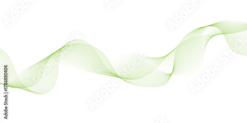 Green wave line abstract background design element curves banner, with floating particles for abstract nature or eco branding design, natural harmony isolated on transparent background.