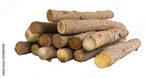 pile of firewood logs isolated on white background.