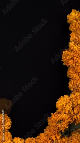 Cempasuchil flowers forming frame for day of the dead celebration