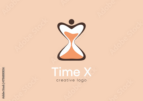 An innovative hourglass logo design represents the passage of time, creativity, and life transitions, featuring a stylized figure that embodies elegance and modern design.