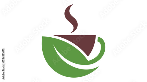 Organic leaf hot tea cup symbol