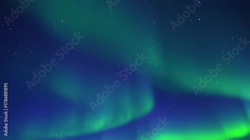 Ethereal Green Aurora Borealis Dances Majestically in the Deep Blue Star-Filled Night Sky