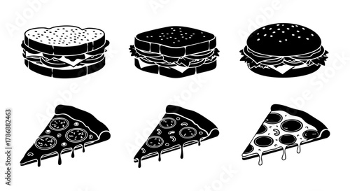 Fast food icon collection black vector illustration
