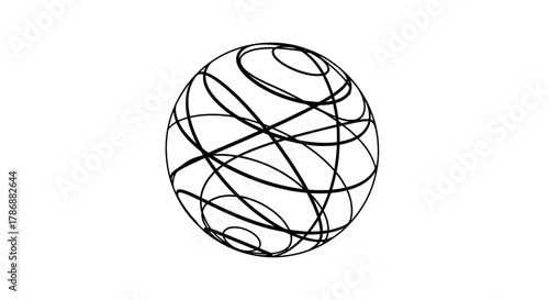 Abstract sphere with intersecting lines with transparent background