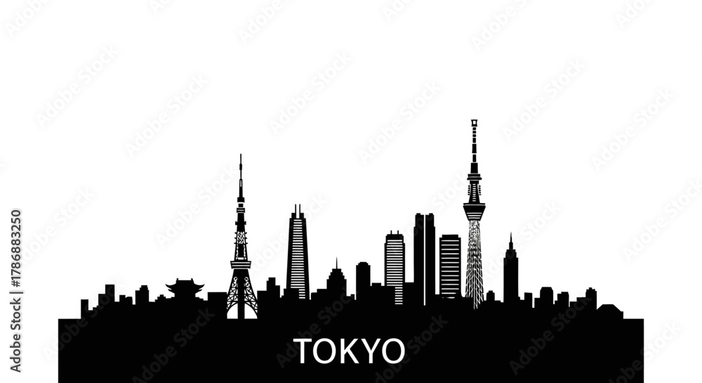Fototapeta premium Tokyo skyline silhouette with transparent background
