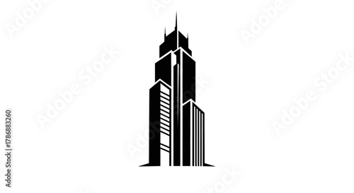 Tall skyscraper silhouette with transparent background