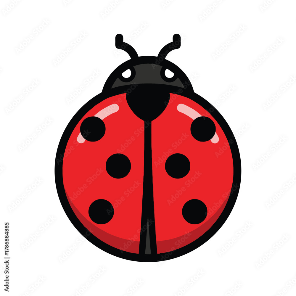Obraz premium Ladybug illustration with red body and black spots on white background.