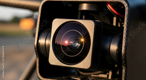 Close-Up of Drone Camera Lens in Sunlight