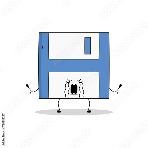 Cute floppy disk cartoon character crying doodle