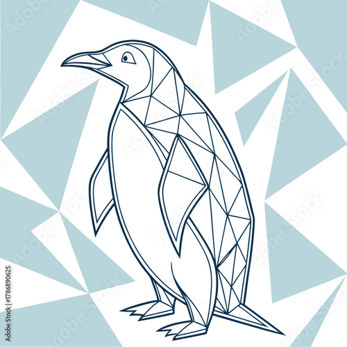 A geometric penguin illustration with a modern design, featuring a stylized penguin with triangular facets against a backdrop of geometric shapes