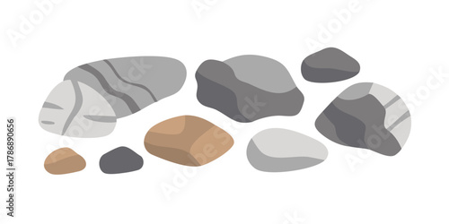 A collection of smooth river stone in various shades of gray and brown, creating a natural and textured arrangement each stone has unique pattern