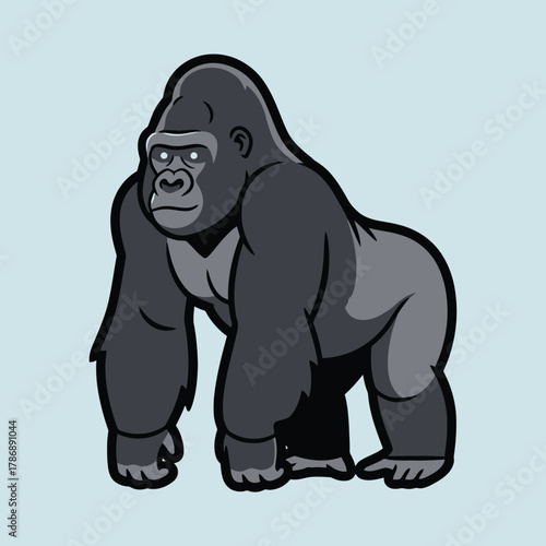 Strong Gorilla Standing Proudly in a Focused Pose.