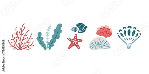 A charming collection of marine life, showcasing a delightful array of sea creatures and plants, perfect for adding a touch of the ocean