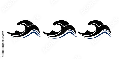 Set of three black wave icons abstract wave logo design design element for textile, fabric, wallpaper, wrapping paper, and logo