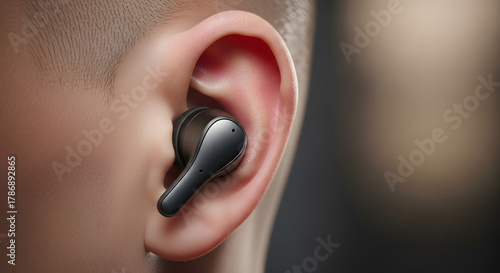 Close-Up of Wireless Earbud on Human Ear