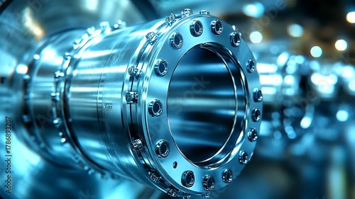 Close-up of a shiny metallic engine component