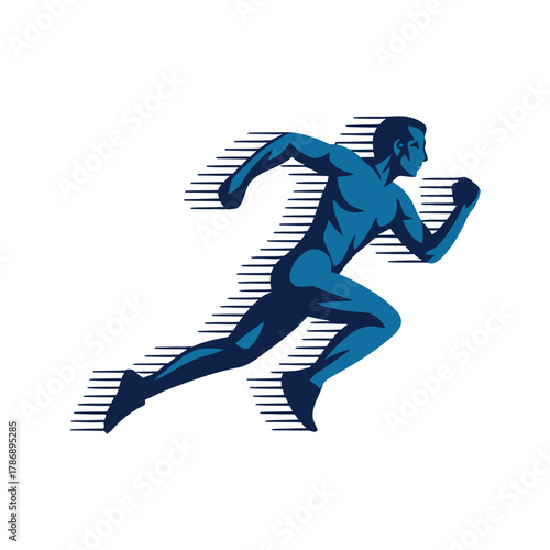 Dynamic blue silhouette of a runner in motion