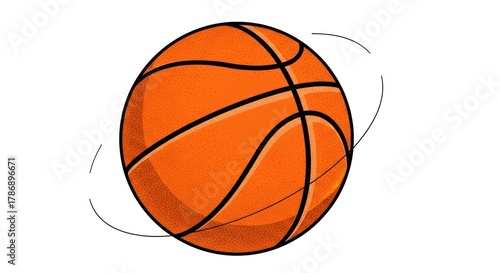 Orange Basketball Spinning on White Background.