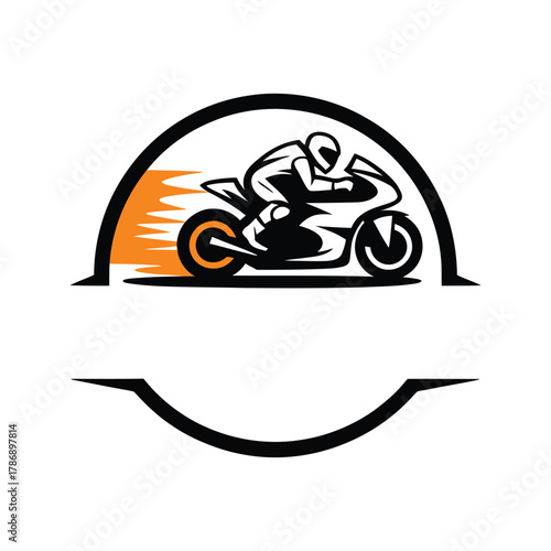Motorcycle racer emblem with speed lines
