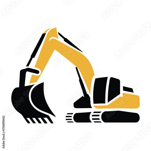 Yellow excavator machine on white background