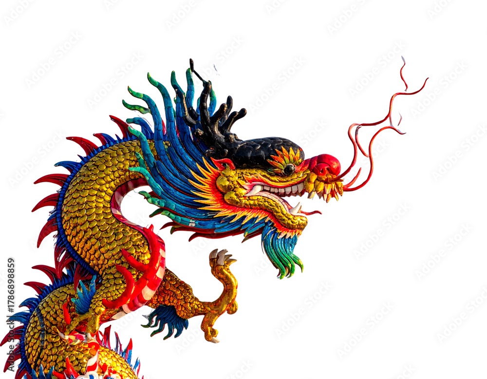 Naklejka premium Colorful Oriental Dragon in Dynamic Pose, isolated on a transparent background PNG