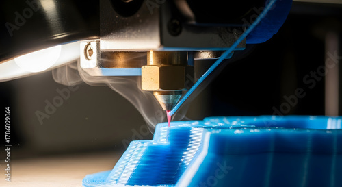 Macro Close-Up of 3D Printer Nozzle Printing
