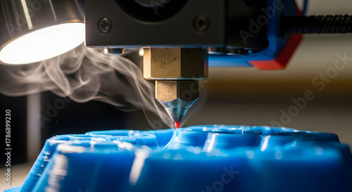 Macro Close-Up of 3D Printer Nozzle Printing