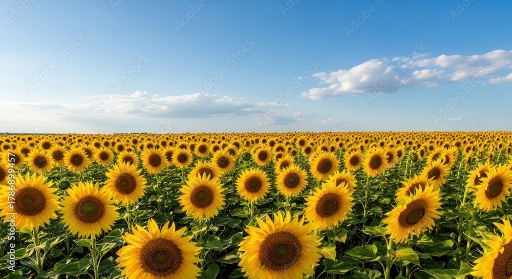 Fototapeta premium Vast Sunflower Field Under a Bright Blue Sky.