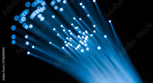 Macro Close-Up of Glowing Fiber Optic Cables 