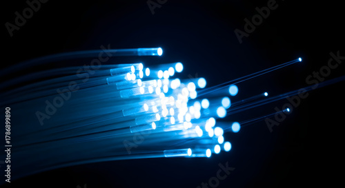 Macro Close-Up of Glowing Fiber Optic Cables 
