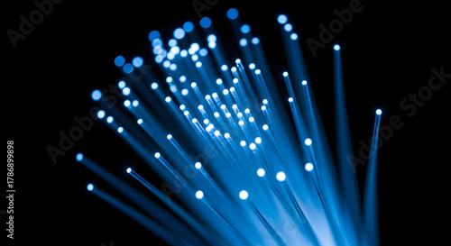 Macro Close-Up of Glowing Fiber Optic Cables 