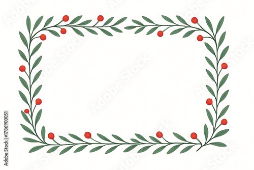 Minimal Christmas Border – Elegant Pine Leaves & Red Berries Frame