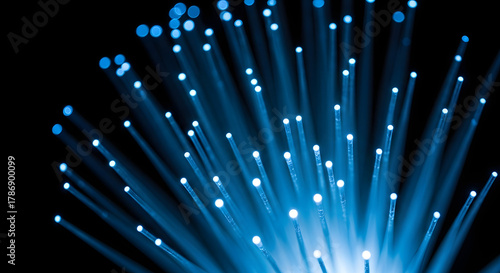 Macro Close-Up of Glowing Fiber Optic Cables 