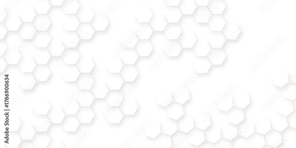 Fototapeta premium Abstract geometric background. White surface with hexagonal, geometric hexagonal honeycomb shape texture background, 3d rendering illustration futuristic abstract banner.