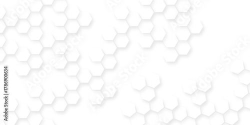 Abstract geometric background. White surface with hexagonal, geometric hexagonal honeycomb shape texture background, 3d rendering illustration futuristic abstract banner.