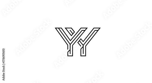 Minimalist YY monogram vector, mirrored diagonal line composition forming an energetic abstract mark,