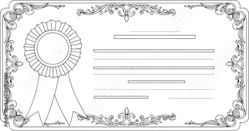 Elegant Blank Certificate with Rosette and Ornate Frame.  Award, diploma, and achievement template graphic