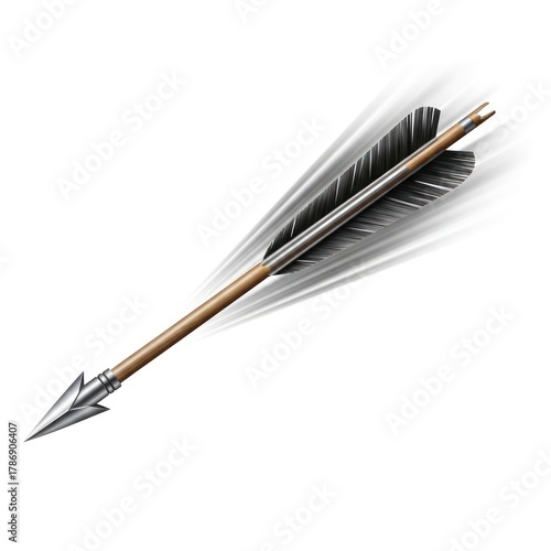 Flying Arrow with Feathers and Metal Tip.