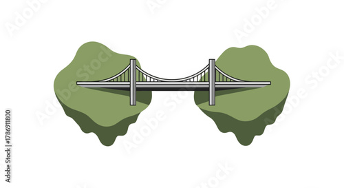 Suspension bridge connecting two green land masses over water