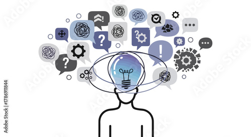 Brainstorming Conceptual idea generation with connected thoughts and a lightbulb symbolizing ideas