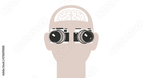 Creative Vision Graphic illustration of a mind seeing through camera lenses, symbolizing photographic perception and an artistic mindset