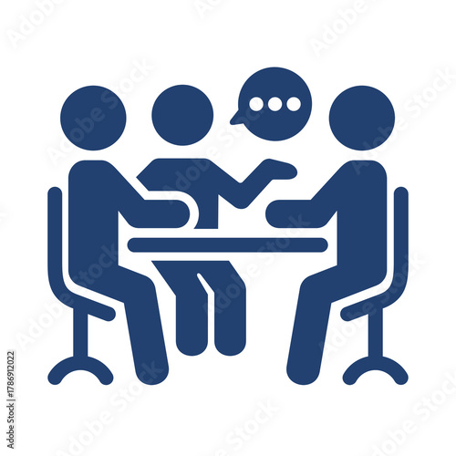 Three people sitting at a table discussing ideas isolated on transparent background