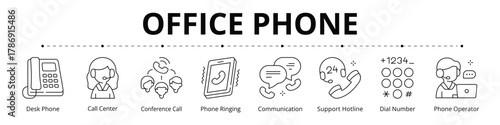 Office Phone Line Banner Web Icon Set Vector Illustration