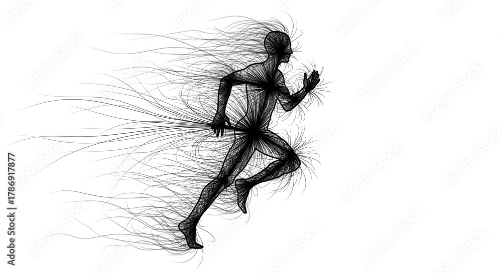 Fototapeta premium Abstract human figure running with explosive kinetic energy, a conceptual sketch representing athletic determination and forward momentum