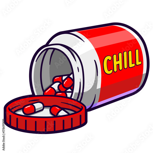 bottle with chill pill cartoon sticker illustration