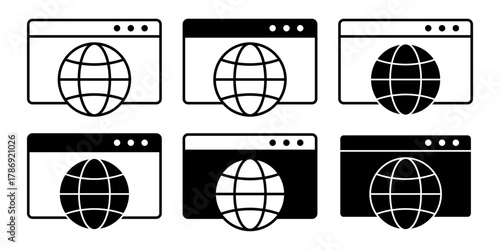 Web Browser Black Icon Bundle for Internet Surfing and Online Search Concept